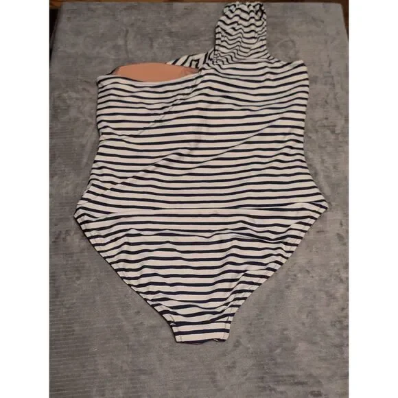 J. crew Re-Imagined Ruched one-shoulder one-piece in stripe size 14 - Picture 3 of 6